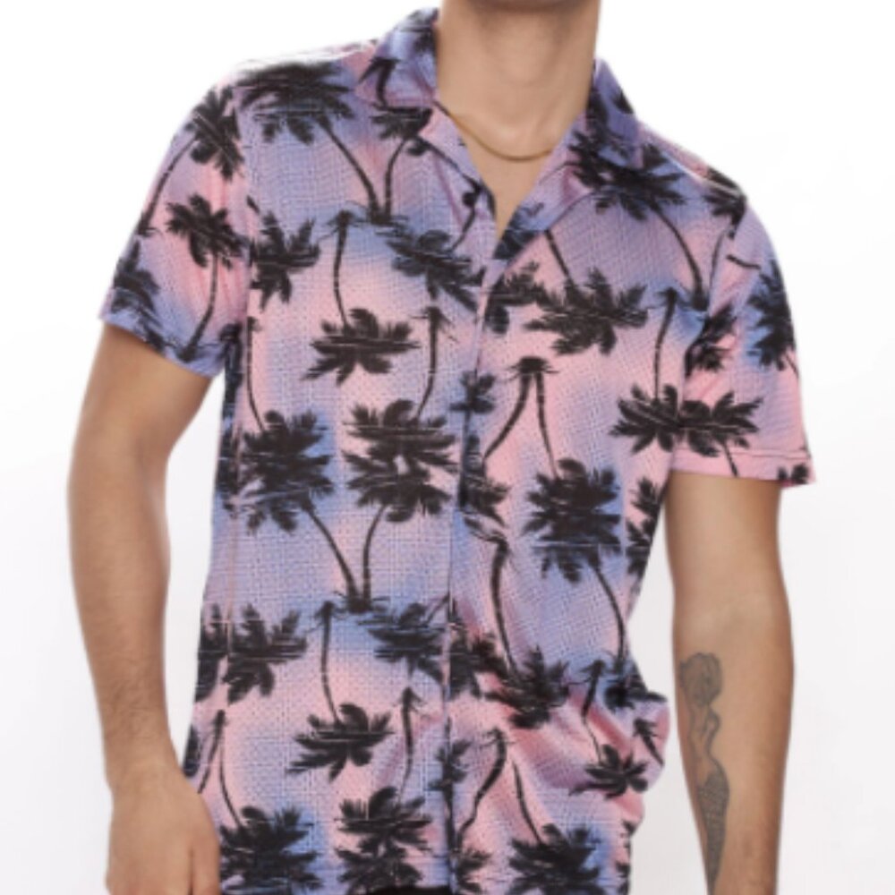 Cruisin Mesh Short Sleeve Button Down Shirt - Pink/combo - Men's Sizes - NWT